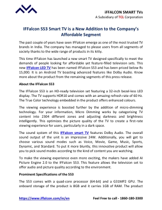 IFFalcon S53 Smart TV Is A New Addition To The Companys Affordable Segment