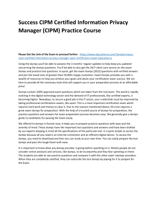 CIPM Certified Information Privacy Manager (CIPM)