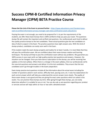 CIPM-B Certified Information Privacy Manager (CIPM) BETA