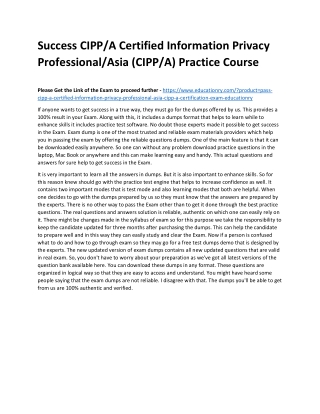 CIPP/A Certified Information Privacy Professional/Asia (CIPP/A)