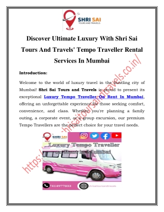 Luxury Tempo Traveller on Rent in Mumbai Call-7414977033