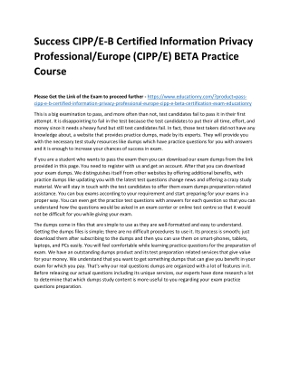 CIPP/E-B Certified Information Privacy Professional/Europe (CIPP/E) BETA