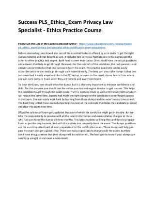 PLS_Ethics_Exam Privacy Law Specialist - Ethics