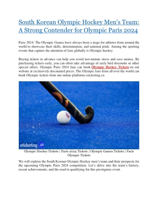 South Korean Olympic Hockey Men's Team A Strong Contender for Olympic Paris 2024