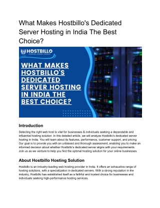 What Makes Hostbillo's Dedicated Server Hosting in India The Best Choice?