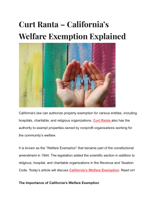 California's Welfare Exemption in Action