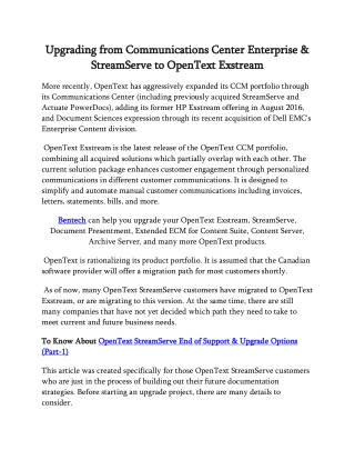 Upgrading from Communications Center Enterprise & StreamServe to OpenText Exstream