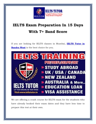 IELTS Exam Preparation In 15 Days With 7  Band Score