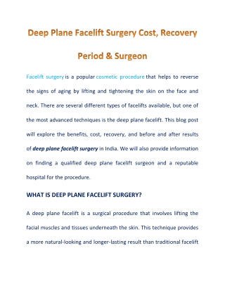 All That You Must Know About Deep Plane Facelift Surgery