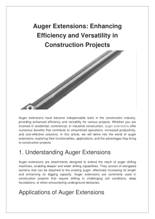 Auger Extensions Enhancing Efficiency and Versatility in Construction Projects