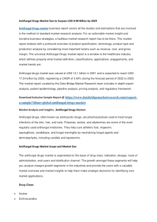 Antifungal Drugs Market Size to Surpass USD 8.98 Billion by 2029
