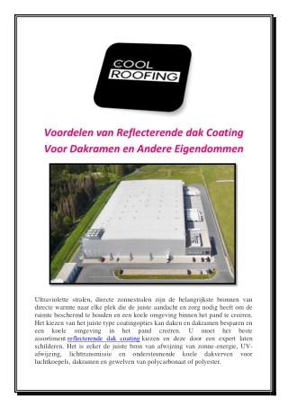 Voordelen van Reflecterende dak Coating Voor Dakramen en Andere Eigendommen