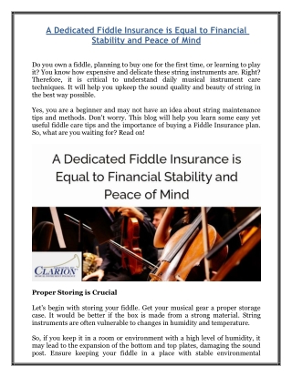 A Dedicated Fiddle Insurance is Equal to Financial Stability and Peace of Mind