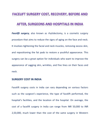 All That You Must Know About Facelift Surgery in India
