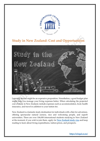 Study in New Zealand Cost and Opportunities