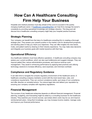 How Can A Healthcare Consulting Firm Help Your Business