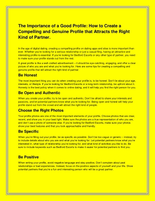 The Importance of a Good Profile How to Create a Compelling and Genuine Profile that Attracts the Right Kind of Partner.