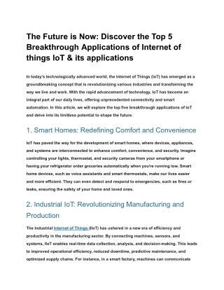 The Future is Now Discover the Top 5 Breakthrough Applications of Internet of things IoT & its applications