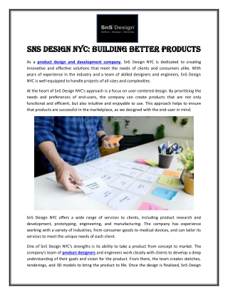 SnS Design NYC Building Better Products