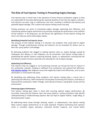 The Role of Fuel Injector Testing in Preventing Engine Damage