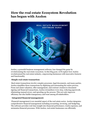 How the real estate Ecosystem Revolution has begun with Axolon