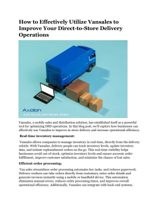 How to Effectively Utilize Vansales to Improve Your Direct-to-Store Delivery Operations