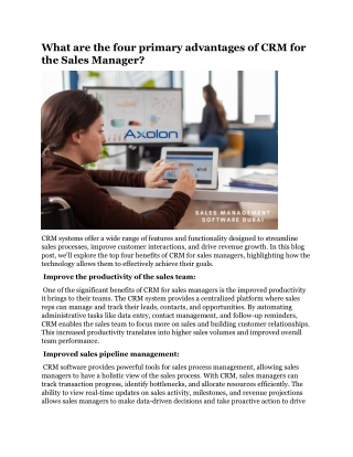 What are the four primary advantages of CRM for the Sales Manager