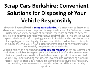 Scrap Cars Berkshire Convenient Solutions for Disposing of Your Vehicle Responsibly