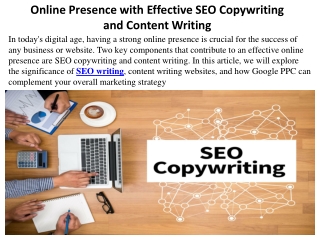 Online Presence with Effective SEO Copywriting and Content Writing