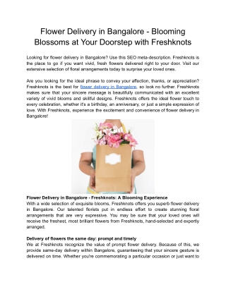 Flower Delivery in Bangalore - Blooming Blossoms at Your Doorstep with Freshknots