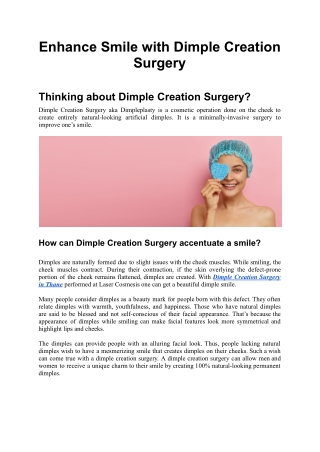 Enhance Smile with Dimple Creation Surgery