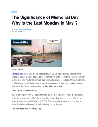The Significance of Memorial Day Why is the Last Monday in May