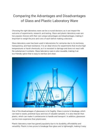 Comparing the Advantages and Disadvantages of Glass and Plastic Laboratory Ware