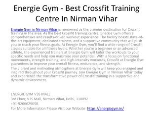 Energie Gym - Best Crossfit Training Centre In Nirman Vihar