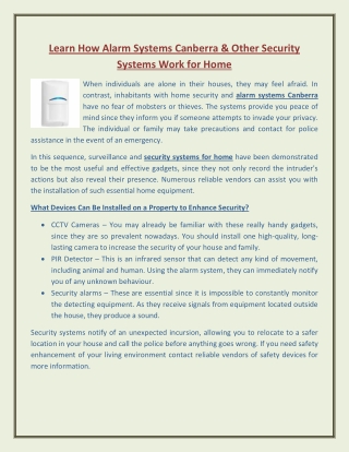 Learn How Alarm Systems Canberra & Other Security Systems Work for Home