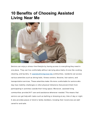 10 Benefits of Choosing Assisted Living Near Me