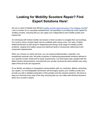 Looking for Mobility Scooters Repair? Find Expert Solutions Here!