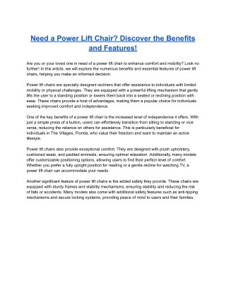 Need a Power Lift Chair? Discover the Benefits and Features!