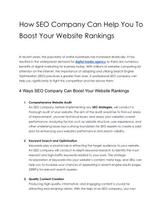 How SEO Company Can Help You To Boost Your Website Rankings