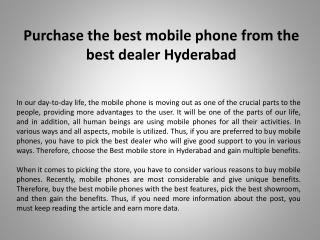 Purchase the best mobile phone from the best dealer Hyderabad