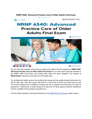NRNP 6540_ Advanced Practice Care of Older Adults Final Exam