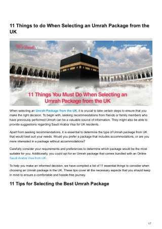 11 Things to do When Selecting an Umrah Package from the UK