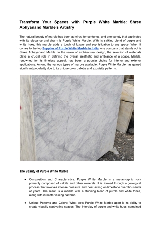 Transform Your Spaces with Purple White Marble: Shree Abhyanand Marble