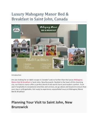 Luxury Mahogany Manor Bed & Breakfast in Saint John, Canada