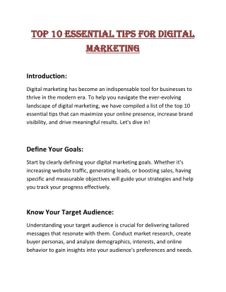 Top 10 Essential Tips for Digital Marketing