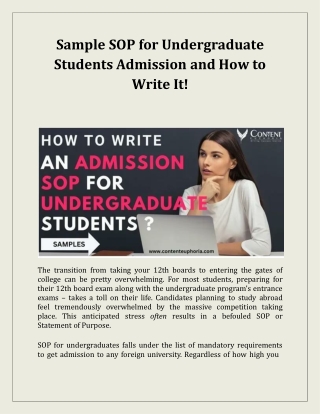 Sample SOP for Undergraduate Students Admission and How to Write It