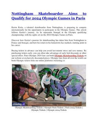 Nottingham Skateboarder Aims to Qualify for 2024 Olympic Games in Paris