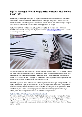 Fiji Vs Portugal World Rugby tries to steady FRU before RWC 2023