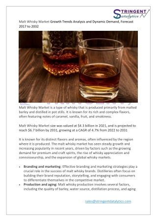 Malt Whisky Market Growth Trends Analysis and Dynamic Demand, Forecast 2017 to 2