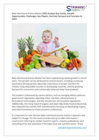 Baby Nutritional Premix Market Growth, Demand and Forecasts